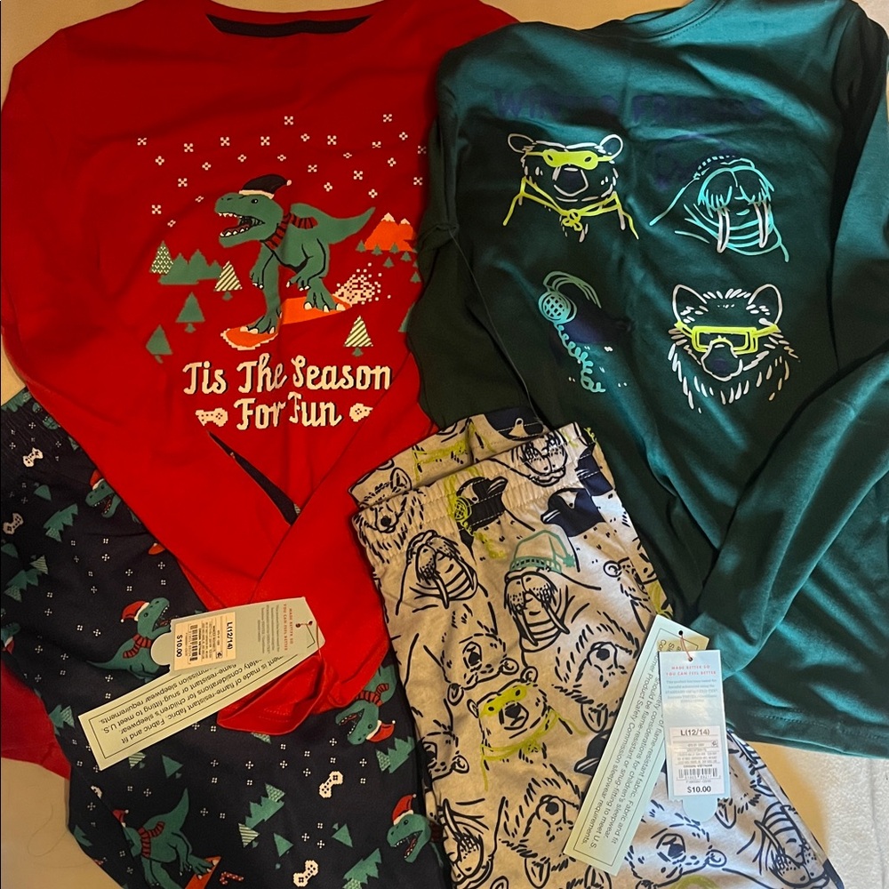 Red and Green Dinosaur and Bear Pajama Set